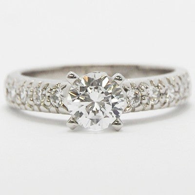 Vintage Style Diamond Accent Engagement Ring 14k White Gold 
