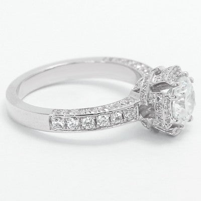 Vintage Style Diamond Engagement Ring 14k White Gold
