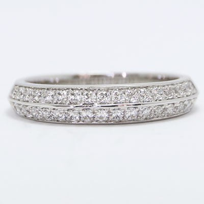 W93486 Knife Edge Beat Set Two Rows Diamond Wedding Band 14k White Gold
