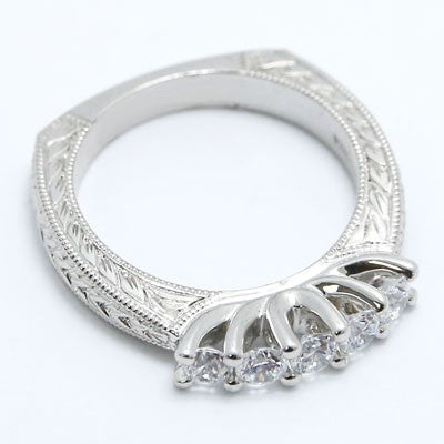 W93505-1 3.5-2.2 mm Hand Engraved Wedding Ring 14k White Gold