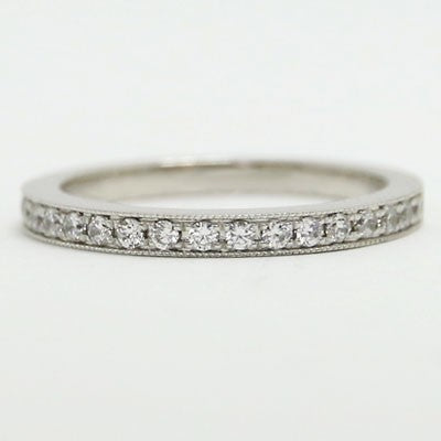 W93601 Half Eternity Milgrain Diamond Wedding Band 14k White Gold