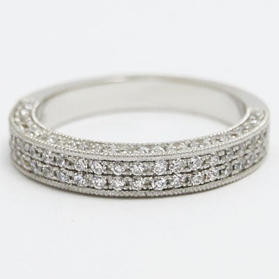 W93692 Venetian Two Rows Diamond Wedding Band 14k White Gold