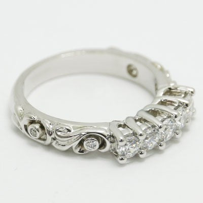 W93722 Vintage Five Stone Diamond Wedding Band 14k White Gold