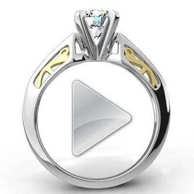 Two Tone Filigree Engagement Ring 14k White & Yellow Gold