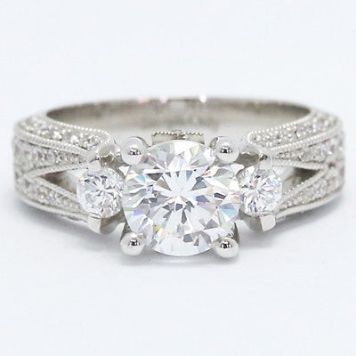 Wide Band Pave Set Engagement Ring 14k White Gold E93523