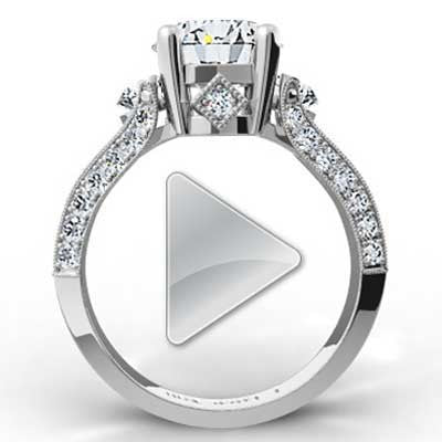 Wide Band Pave Set Engagement Ring 14k White Gold E93523