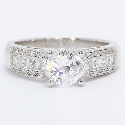Wide Pave Set Diamond Engagement Ring 14k White Gold E93730