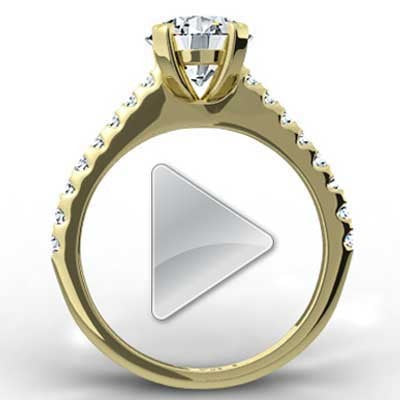 Thin Band French Pave Set Engagement Ring 14k Yellow Gold