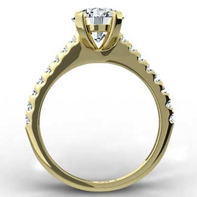 Thin Band French Pave Set Engagement Ring 14k Yellow Gold