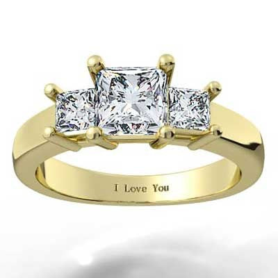 Three Stone Princess Setting 14k Yellow Gold E93773Y