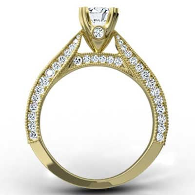 Triple Sided Pave Engagement Ring 14k Yellow Gold