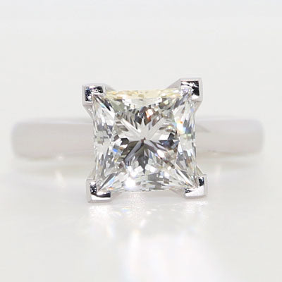 2.5ct Princess cut Lab Grown Diamond Chunky Solitaire Ring 14k White Gold LG904
