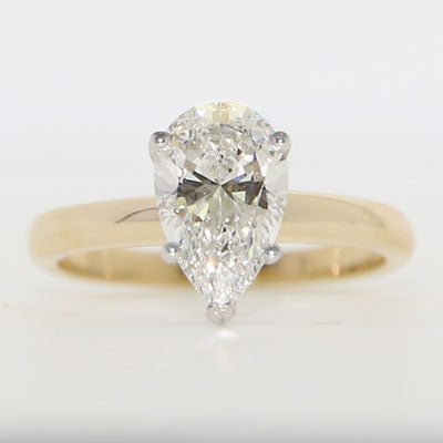 2ct Pear cut Lab Grown Diamond Engagement Ring Solitaire Style 14k Yellow Gold ER-12