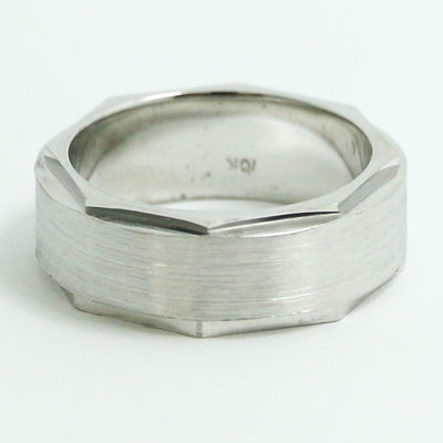 W9J002 7mm Round Blocks Design Men's Wedding Ring 10k White Gold