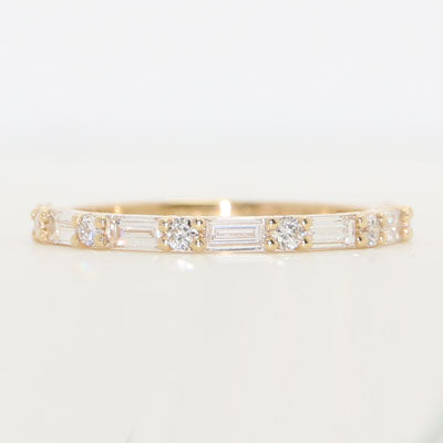 Baguette and Round cut Lab Grown Diamonds Wedding Band 14k Yellow Gold W90002