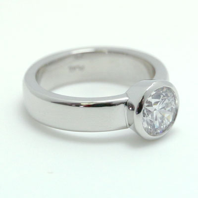 Bezel Setting Round cut Lab Diamond Engagement Ring 14k White Gold ER-13