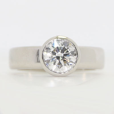 Bezel Setting Round cut Lab Diamond Engagement Ring 14k White Gold ER-13