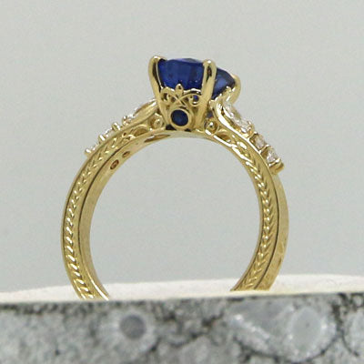 Custom Blue Sapphire Engagement Ring Yellow Gold LG915