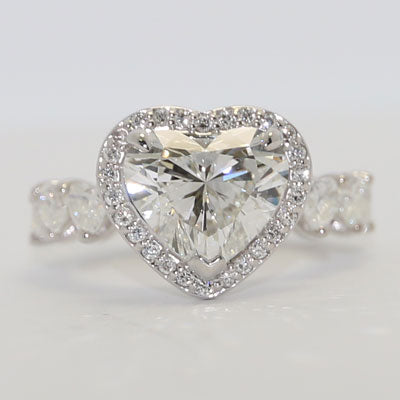 Heart Shape Diamond Engagement Ring Eternity Band and Halo Style 14k White Gold LG917