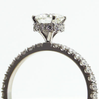 Round cut Diamond Hidden Halo Style Ring 14k White Gold ER-04