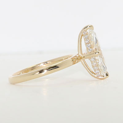 Hidden halo marquise lab grown diamond 4 claw petit setting in 14k yellow gold ring