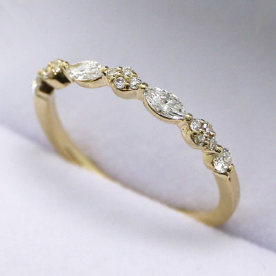 Lab Grown Diamonds Marquise and Round Wedding Band 14k Yellow Gold W90005