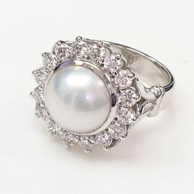 Mabe Pearl -02P Mabe Pearl & Diamonds Anniversary Ring 14k White Gold