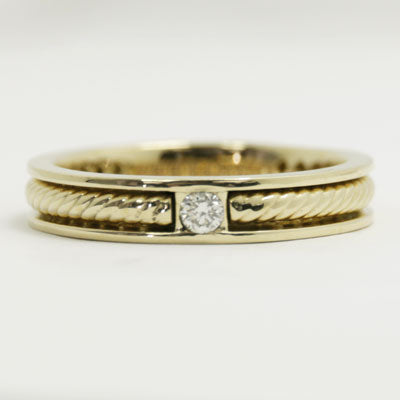 W9R001 Men's Twist Rope Design Solid Diamond Wedding Ring 10k Yellow Gold