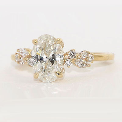 Oval , Marquise and Round cut Diamonds Engagement Ring 14k Yellow Gold ER-07