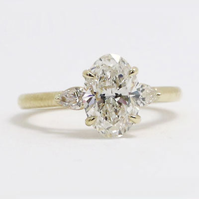 Oval and Pear cut Lab Diamonds Engagement Ring 14k Yellow Gold ER-05