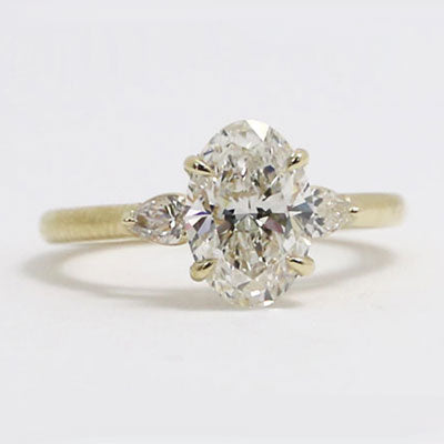 Oval and Pear cut Lab Diamonds Engagement Ring 14k Yellow Gold ER-06