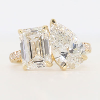 Toi et Moi Engagement Rings Pear and Emerald cut Lab Grown Diamonds 14k Yellow Gold ER-18
