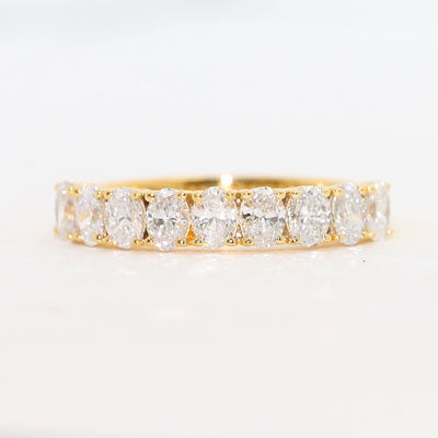 W90001 Oval Diamonds Half Eternity Wedding Band 14k Yellow Gold