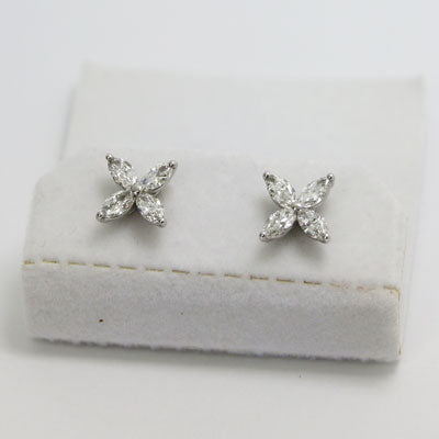 marquise diamonds studs earrings white gold and screw backings