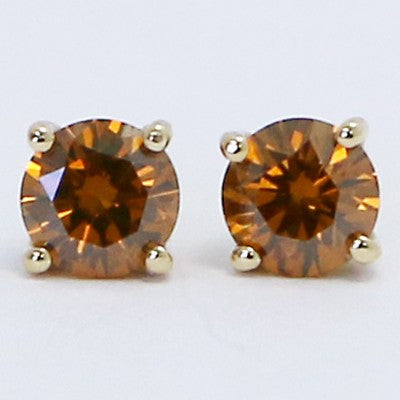 0.20 Carats Orange Cognac Diamond Studs Earrings 14k Yellow Gold CO20