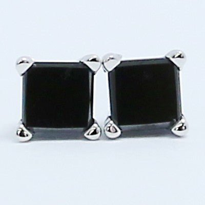 0.50 Carats Black Princess Diamond Studs Earrings 14k White Gold BKP50