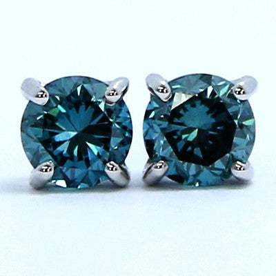 0.52 Carats Blue Diamond Studs Earrings 14k White Gold OC52