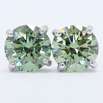 0.62 Carats Apple Green Diamond Studs Earrings 14k White Gold AP62 AP62