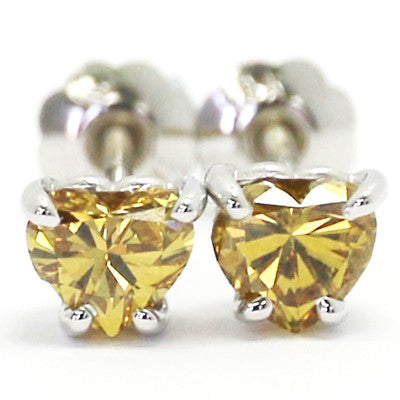 GC72  0.72 Carat Gold Cognac Heart Shape Earrings 14k White Gold