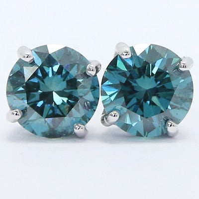 1.67 Carats Ocean Blue Diamond Studs Earrings 14k White Gold