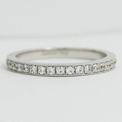 2.0mm Bead Set in Milgrain Channel Wedding Band 14k White Gold L3727