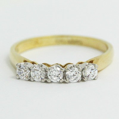 2.2mm Cathedral Setting Five Diamonds Wedding Band 14k Yellow Gold