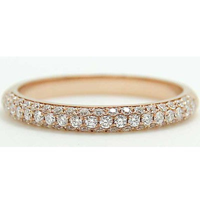 W93626R-(2.3mm) Half Domed Micro Pave Diamond Band 14k Rose Gold