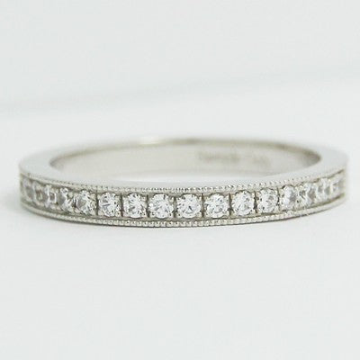 2.4mm Half Eternity Milgrain Diamond Band 14k White Gold 