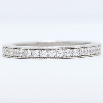 2.4mm Milgrained Pave Diamond Wedding Band 14k White Gold