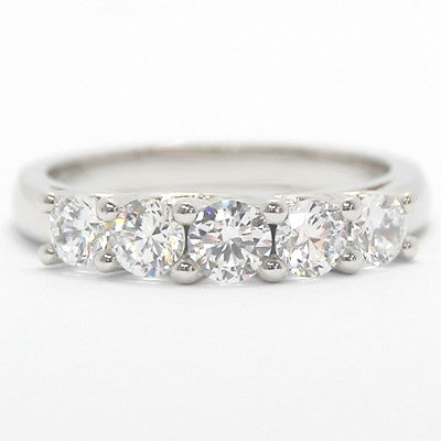 2.5mm Five Stone Lucida Style Wedding Band 14k White Gold