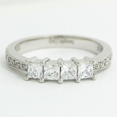 2.7-2.0mm Princess Cut Shared Prong Tapered Band 14k White Gold