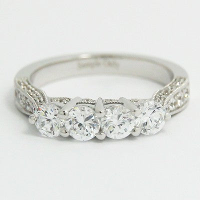 W93699-(2.7-3.1mm) Four Stone Band with Pave Diamonds 14k White Gold