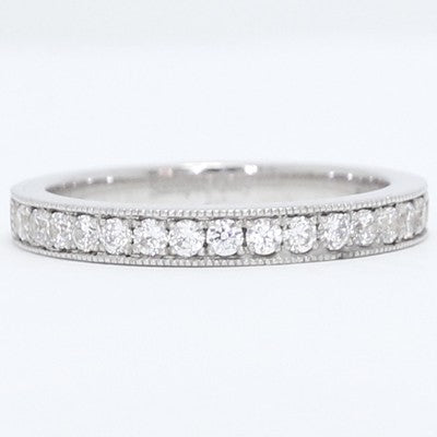 2.7mm Milgrained Pave Set Diamond Wedding Band 14k White Gold