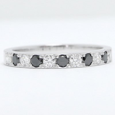 2.8mm Black and White Diamond Wedding Band 14k White Gold